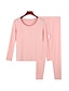 cheap Women&#039;s Loungewear-Women‘s Thermal Underwear Pajamas Set Pure Color Warm Comfort Soft Home Daily Bed Polyester Comfort Warm Crew Neck Long Sleeve T shirt Tee Pant Elastic Waist Fall Winter Black Pink
