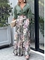 cheap Women&#039;s Two Piece Sets-Women&#039;s Blouse Pants Sets Floral Outdoor Date Going out Pocket Print Knot Front Green 3/4 Length Sleeve Fashion Streetwear Modern Shirt Collar Fall
