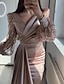 Недорогие Вечерние платья-Вечернее платье русалки, платье цвета шампанского, блестящее платье с пайетками, формальное, черный галстук, длина в пол, с длинным рукавом, v-образным вырезом, атласное с пуговицами, жемчугом 2024