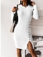 זול שמלות סרוגות-בגדי ריקוד נשים שמלת סוודר שמלת סרוגה שמלת מגשר שמלת מידי סריגים חם יומי צבע אחיד בָּחוּץ קזו&#039;אל חופשה ליציאה צווארון עגול קצר שרוול ארוך לַחְצָן 2023 רגיל שחור לבן חאקי S M L XL XXL 3XL