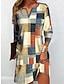 abordables Robes à motifs-Femme Plaid Imprimer Col V Robe mi-longue du quotidien manche longue Printemps Automne