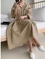 cheap Design Cotton &amp; Linen Dresses-Women&#039;s White Dress Shirt Dress White Cotton Dress Maxi Dress Linen Ruched Pocket Basic Classic Daily Vacation Hooded Long Sleeve Fall Winter Autumn Black White Plain