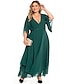 Χαμηλού Κόστους plus size φορέματα για πάρτι-γυναικείο plus size casual φόρεμα swing φόρεμα απλό μακρύ φόρεμα μάξι φόρεμα μήκους 3/4 μανίκι με στρώσεις v λαιμόκοψη βασικό υπαίθριο σκούρο πράσινο καλοκαιρινό ανοιξιάτικο νυφικό καλεσμένων