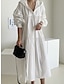 cheap Design Cotton &amp; Linen Dresses-Women&#039;s White Dress Shirt Dress White Cotton Dress Maxi Dress Linen Ruched Pocket Basic Classic Daily Vacation Hooded Long Sleeve Fall Winter Autumn Black White Plain