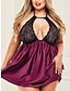 cheap Sexy Lingerie-Women&#039;s Lace Backless Sexy Lingerie Sexy Bodies Nightwear Color Block Solid Colored Sexy Lingerie Set Black / Wine S M L