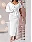 olcso Buliruhák-Női Fehér ruha Báli ruha Party ruha Fodrozott Hasított V-alakú Rövid ujjú Midi ruha Vakáció Fehér Arcpír rózsaszín Tél