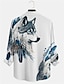 cheap Men&#039;s Graphic Shirts-Wolf Vintage Abstract Men&#039;s Shirt Outdoor Street Casual Daily Fall &amp; Winter Turndown Long Sleeve White S M L Shirt