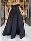 cheap Evening Dresses-Jumpsuits Evening Gown Black Dress Elegant Dress Formal Floor Length Short Sleeve Off Shoulder Lace with Pleats Beading 2023
