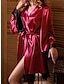 cheap Women&#039;s Robes-Women&#039;s Plus Size Pajamas Bathrobe Silk Robe Pure Color Simple Casual Comfort Home Daily Wedding Party Satin Breathable V Wire Long Sleeve Summer Fall Black Wine
