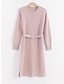 Χαμηλού Κόστους Πάρτι Φορέματα-Γυναικεία Φόρεμα για πάρτυ Κοκτέιλ Φόρεμα Σκίσιμο Με Ζώνη Στρογγυλή Ψηλή Λαιμόκοψη Μακρυμάνικο Μίντι φόρεμα Διακοπές Ανθισμένο Ροζ Γκρίζο Χειμώνας