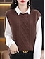 cheap Sweater Vest-Women&#039;s Sweater Vest Crew Neck Cable Knit Polyester Oversized Fall Winter Short Daily Going out Weekend Stylish Casual Soft Sleeveless Solid Color Coffee color Black Camel M L XL