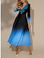 Χαμηλού Κόστους Print Φορέματα-Γυναικεία Ombre Στάμπα Λαιμόκοψη V Μακρύ Φόρεμα Μάξι Φόρεμα Διακοπές 3/4 Μήκος Μανικιού Άνοιξη Φθινόπωρο