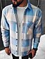cheap Flannel Shirts-Men&#039;s Shirt Jacket Shacket Overshirt Black Blue Purple Long Sleeve Plaid / Check Non-Positioning Print Turndown Spring &amp;  Fall Outdoor Street Clothing Apparel