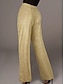 baratos calças femininas de festa-Mulheres Perna larga Calças Paetês Cintura Alta Comprimento total Preto Outono