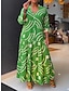 cheap Print Dresses-Women&#039;s Color Block Print Split Neck Long Dress Maxi Dress Daily Vacation Long Sleeve Fall