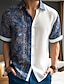 お買い得  メンズグラフィックシャツ-男性用 シャツ フラワー グラフィック 折襟 アプリコット ホワイト イエロー 黒褐色 ネイビーブルー アウトドア ストリート 半袖 プリント 衣類 ファッション デザイナー カジュアル ソフト