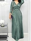 voordelige effen jurken-Dames Swingjurk Lange jurk maxi-jurk Geplooid Met riem Feest Elegant Modieus V-hals 3/4 mouw Zilver Zwart Blozend Roze Kleur