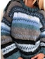cheap Sweaters-Women&#039;s Pullover Sweater Jumper Crew Neck Crochet Knit Cotton Blend Oversized Stripe Fall Winter Regular Outdoor Daily Going out Stylish Casual Soft Long Sleeve Color Block Striped Blue Purple Orange