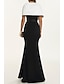 olcso Estélyi ruhák-sellő fekete ruha estélyi ruha elegáns ruha hivatalos őszi söprés / ecset vonat rövid ujjú vállövről / szárny szatén ráncokkal 2023