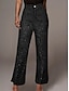 abordables pantalones de fiesta para mujer-Mujer Perneras anchas Pantalones Poliéster Lentejuelas Alta cintura Longitud total Negro Otoño