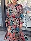 abordables Vestidos estampados-Mujer Floral Estampado Cuello Barco Vestido Midi Diario Vacaciones Manga Larga Otoño