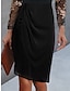 Χαμηλού Κόστους Πάρτι Φορέματα-Γυναικεία Μαύρο φόρεμα Φόρεμα για πάρτυ Κοκτέιλ Φόρεμα Δίχτυ Κουρελού Λαιμόκοψη V Μακρυμάνικο Μίντι φόρεμα Διακοπές Μαύρο Άνοιξη Χειμώνας