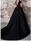 billige Aftenkjoler-a-line aftenkjole fest sort kjole plus size festtøj kirkeretstog ærmeløs én skulder Italien satin rygløs med rynker 2023