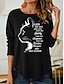 preiswerte T-Shirts für Damen-Damen T Shirt Katze Buchstabe Täglich Wochenende Bedruckt Schwarz Langarm Modisch Rundhalsausschnitt Frühling &amp; Herbst