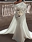 levne Svatební šaty-Formální Svatební šaty Dvoudílné Jedno rameno Dlouhý rukáv Na zem Satén Svatební šaty S Šerpa / Stuha Korálky 2024
