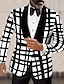 cheap Men&#039;s Blazers-Men&#039;s Cocktail Attire Blazer Performance Birthday Party Fashion Casual Spring &amp;  Fall Polyester Plaid / Check Geometic Pocket Casual / Daily Single Breasted Blazer Black