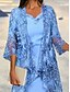 cheap Design Dress Sets-Women&#039;s Two Piece Dress Set Lace Dress Casual Dress Outdoor Date Elegant Fashion Lace Trim Midi Dress V Neck 3/4 Length Sleeve Plain Loose Fit Blue Fall Winter S M L XL XXL
