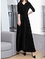 Χαμηλού Κόστους απλά φορέματα-Γυναικεία Βελούδινο Φόρεμα Μακρύ Φόρεμα Μάξι Φόρεμα Σουρωτά Πάρτι Ημερομηνία Κομψό Βίντατζ Λαιμόκοψη V Μακρυμάνικο Μαύρο Κρασί Μπλε Ρουά Χρώμα
