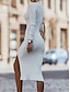 זול שמלות סרוגות-בגדי ריקוד נשים שמלת סוודר שמלת סרוגה שמלת מגשר שמלת מידי סריגים אופנתי יומי אחיד בָּחוּץ קזו&#039;אל יומי ליציאה גולף שרוול ארוך לגזור 2023 רזה שחור לבן חום S M L XL XXL 3XL