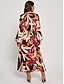cheap Print Casual Dress-Women&#039;s Swing Dress A Line Dress Print Dress Midi Dress Red Long Sleeve Leaf Color Block flowers and plants Split Print Fall Spring and Summer V Neck Fashion Streetwear Mature Vacation 2023 S M L