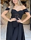 tanie Suknie wieczorowe-kombinezony suknia wieczorowa czarna sukienka elegancka sukienka formalna długość do podłogi krótki rękaw odsłonięte ramiona koronka z zakładkami frezowanie 2023