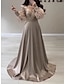 Χαμηλού Κόστους Βραδινά Φορέματα-Γραμμή Α Βραδινά φορέματα Κομψό Φόρεμα Επίσημο Χειμώνας Ουρά Μακρυμάνικο Λαιμόκοψη V Σατέν με Γκλίτερ Πλισέ Με τιράντες 2024