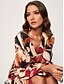 cheap Print Casual Dress-Women&#039;s Swing Dress A Line Dress Print Dress Midi Dress Red Long Sleeve Leaf Color Block flowers and plants Split Print Fall Spring and Summer V Neck Fashion Streetwear Mature Vacation 2023 S M L