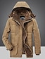 cheap Men&#039;s Downs &amp; Parkas-Men&#039;s Winter Coat Fleece Jacket Warm Thicken Outdoor Daily Wear Solid Color Outerwear Clothing Apparel Blue Green khaki