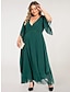 Χαμηλού Κόστους plus size φορέματα για πάρτι-γυναικείο plus size casual φόρεμα swing φόρεμα απλό μακρύ φόρεμα μάξι φόρεμα μήκους 3/4 μανίκι με στρώσεις v λαιμόκοψη βασικό υπαίθριο σκούρο πράσινο καλοκαιρινό ανοιξιάτικο νυφικό καλεσμένων
