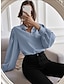 cheap Women&#039;s Blouses &amp; Shirts-Women&#039;s Shirt Lantern Sleeve Blouse Plain Button Work Daily Long Sleeve Standing Collar Black Spring &amp;  Fall