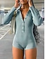 cheap Catsuits-Women&#039;s Romper Button High Waist Solid Color Shirt Collar Streetwear Street Daily Regular Fit Short Sleeve Blue S M L Summer