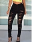 abordables Pantalones de mujer-Mujer Polainas Algodón Bolsillo rasgado Corte alto Alta cintura Longitud total Negro Otoño