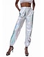 baratos calças femininas de festa-Mulheres Corredor Calças Poliéster Cintura Média Comprimento total Prata Outono