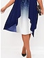 Χαμηλού Κόστους plus size φορέματα για πάρτι-γυναικείο plus size curve φόρεμα πάρτι παγιέτες φόρεμα κοκτέιλ ντεγκραντέ μίντι φόρεμα μισό μανίκι συνονθύλευμα ψεύτικο δύο τεμάχια crew λαιμόκοψη πάρτι μπλε φθινοπωρινό χειμωνιάτικο νυφικό καλεσμένων