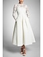 cheap Cocktail Dresses-Lace A-Line Cocktail White Black Dresses Sexy Dress Party Wear Fall Tea Length Long Sleeve High Neck Stretch Fabric with Pleats 2023