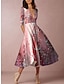 cheap Print Dresses-Women&#039;s Party Dress Cocktail Dress Floral Print Deep V Midi Dress Vacation 3/4 Length Sleeve Spring Fall