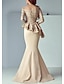 cheap Mother of the Bride Dresses-Mermaid / Trumpet Mother of the Bride Dress Formal Wedding Guest Elegant Scoop Neck Floor Length Lace Stretch Fabric Long Sleeve with Ruffles Appliques 2024