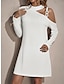 זול שמלות פשוטות-בגדי ריקוד נשים שמלת קז&#039;ואל שמלת מיני כתף קרה יומי פגישה (דייט) אופנתי בסיסי עומד שרוול ארוך שחור לבן ורוד מסמיק צבע