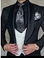 お買い得  スーツ-ブラック バーガンディ ブルー メンズ プロム スーツ ウェディング パーティー プロム タキシード 3 ピース プラスサイズ ゴシック アウトフィット ショールカラー プリント スタンダードフィット シングルブレスト ワンボタン 2024