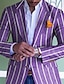 cheap Men&#039;s Blazers-Men&#039;s Blazer Formal Evening Wedding Party Birthday Party Fashion Casual Spring &amp;  Fall Polyester Stripes Pocket Casual / Daily Single Breasted Blazer Purple